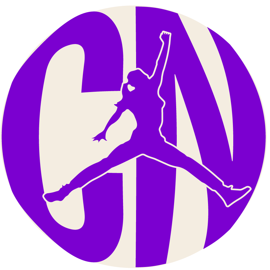 Logo de Con Nosotras: monograma CN con una mujer saltando con el puño en alto